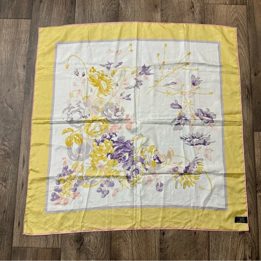 Vintage Floral Scarf Made in Korea Flowers Yellow Purple
